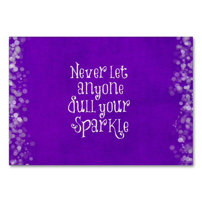 Purple Girly Inspirational Sparkle Quote Table Number (Front)