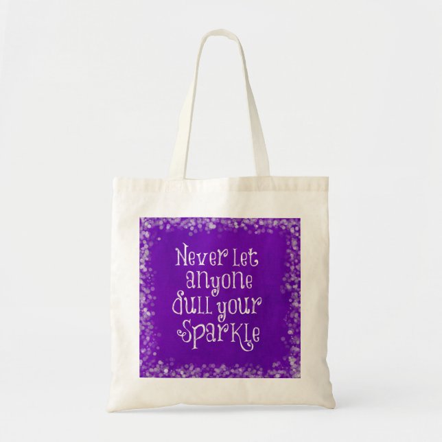 Purple Girly Inspirational Sparkle Quote Tote Bag (Front)