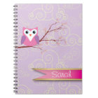 purple Girly Owl Cloud patterned Notebook