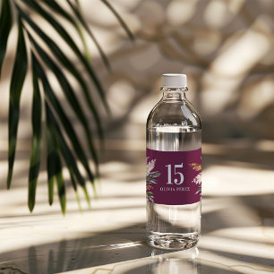 Purple girly watercolor floral elegant birthday water bottle label