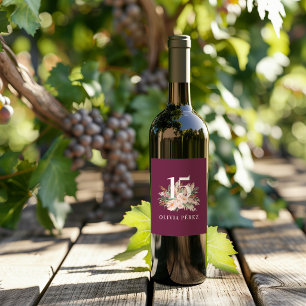 Purple girly watercolor floral elegant birthday wine label