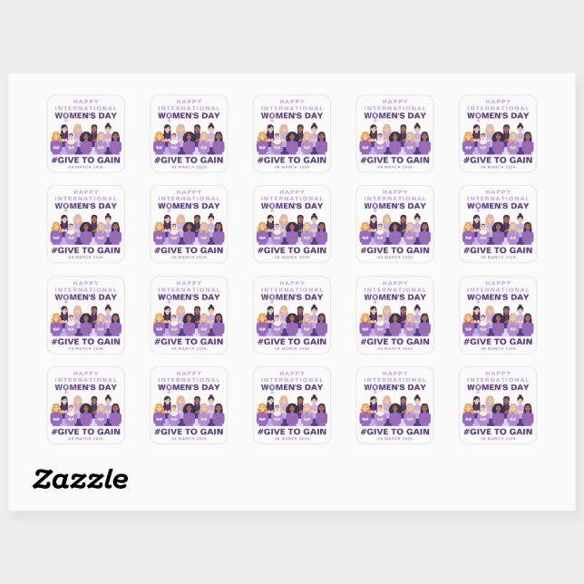 Purple Give To Gain International Women's Day 2026 Square Sticker (Sheet)