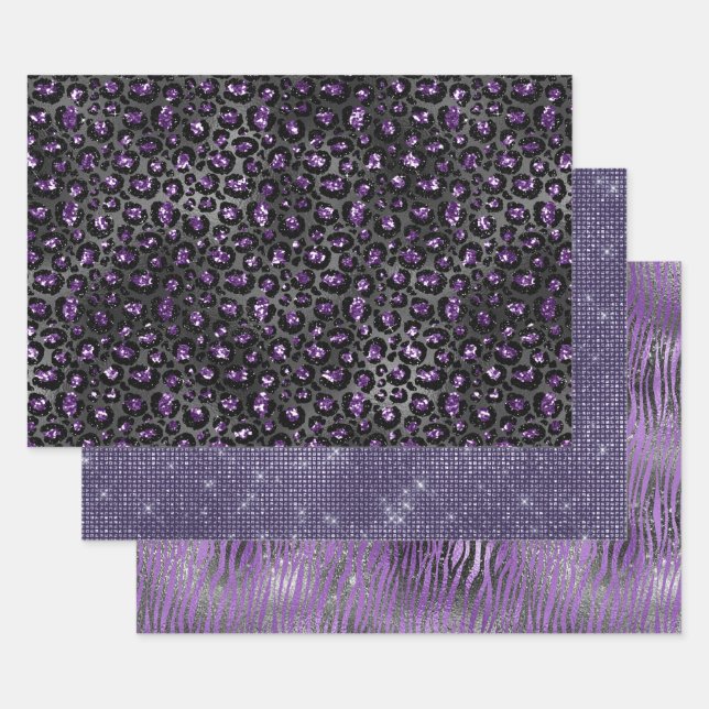 Purple Glam Animal Print Wrapping Paper Sheet (Set)