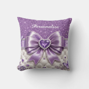 Purple Glam Bow Heart Personalised Design Cushion