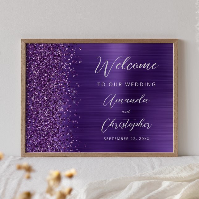 Purple Glam Glitter Script Wedding Welcome Poster (Creator Uploaded)