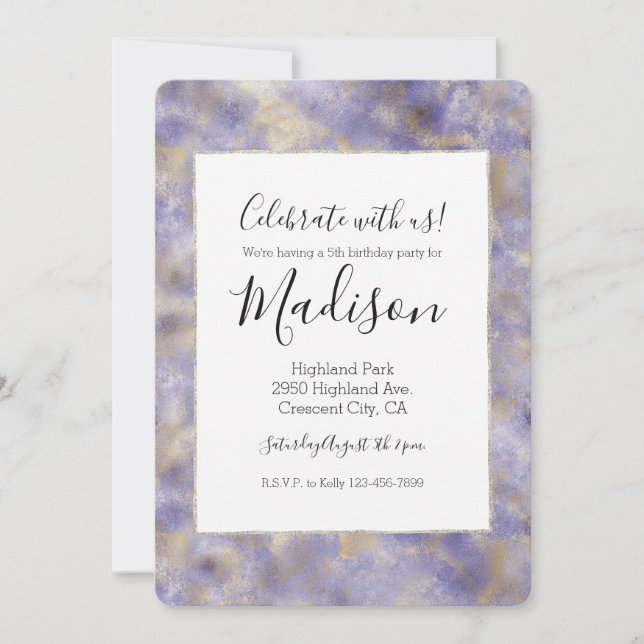 Purple Glam Gold Abstract Invitation (Front)