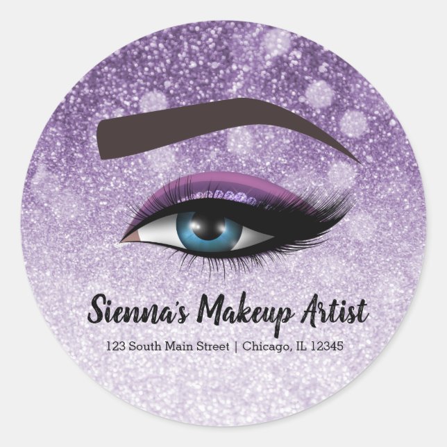 Purple glam lashes eyes | makeup artist classic round sticker (Front)