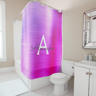 Purple Glam Metallic Modern Monogram Shower Curtain