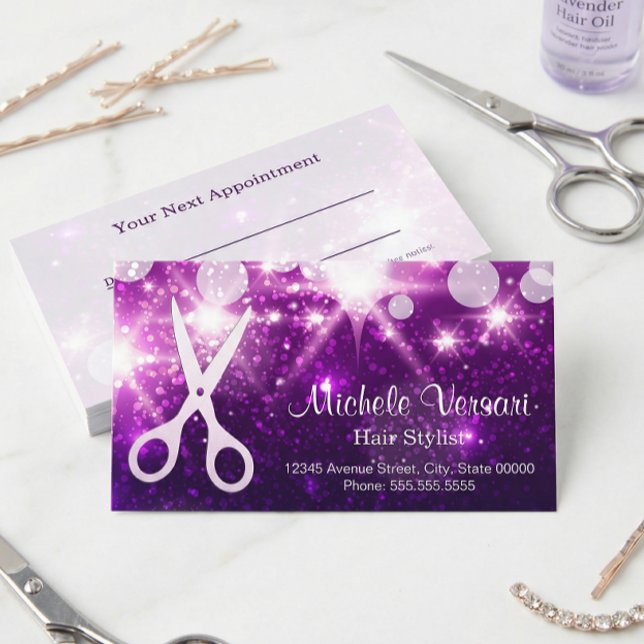 Purple Glamor Hair Stylist Appointment Card (Creator Uploaded)