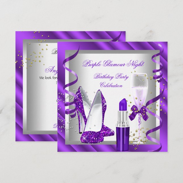 Purple Glamour Night Champagne Party 2 Invitation (Front/Back)