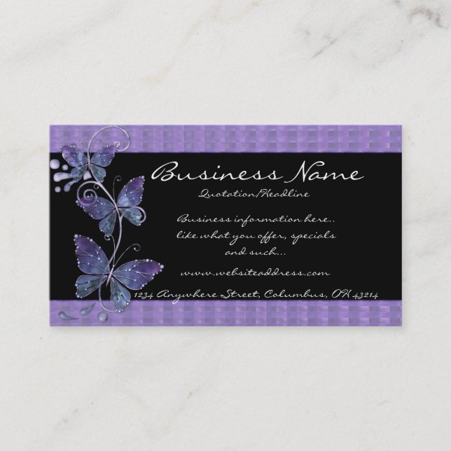 Purple Glass Butterflies Business Cards (Front)