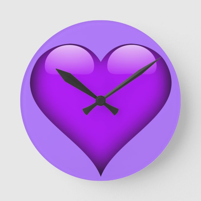 Purple Glass Heart Customisable Round Clock (Front)