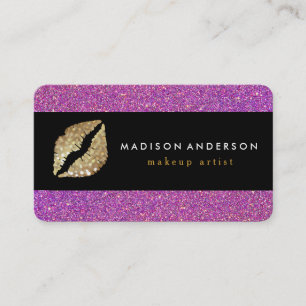 Purple Gliter Chic Gold Lips - Makeup Artist Business Card