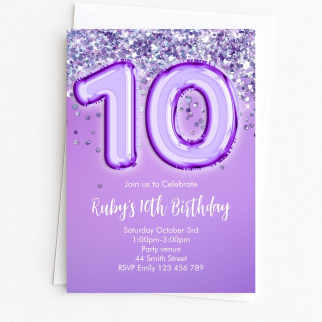 Purple Glitter 10th Birthday Invitation (Creator Uploaded)
