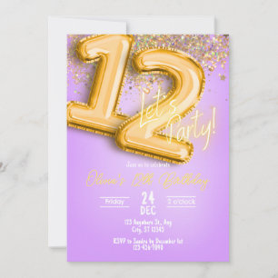 Purple Glitter 12th Birthday Invitation