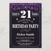 Purple Glitter 21st Birthday Invitation