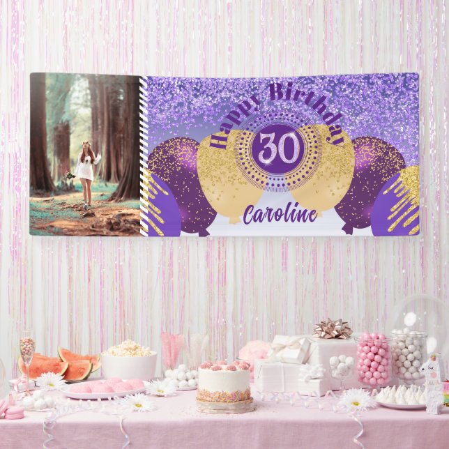 Purple Glitter 30th Birthday & Balloons  Banner (Party)