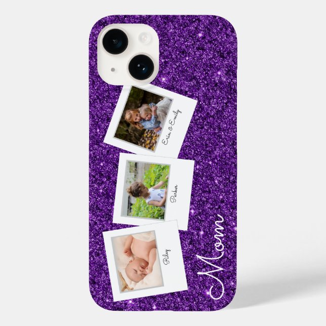 Purple Glitter 3 Photos Mum Case-Mate iPhone Case (Back)