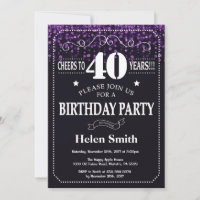 Purple Glitter 40th Birthday Invitation