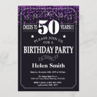 Purple Glitter 50th Birthday Invitation