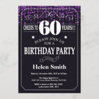 Purple Glitter 60th Birthday Invitation