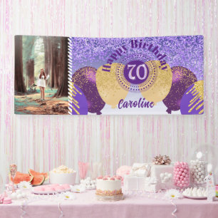 Purple Glitter 70th Birthday & Balloons  Banner