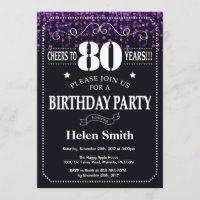 Purple Glitter 80th Birthday Invitation