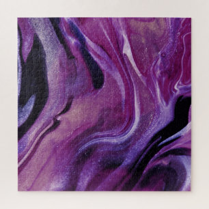 Purple Glitter Abstract Marbled Acrylic Paint Jigsaw Puzzle