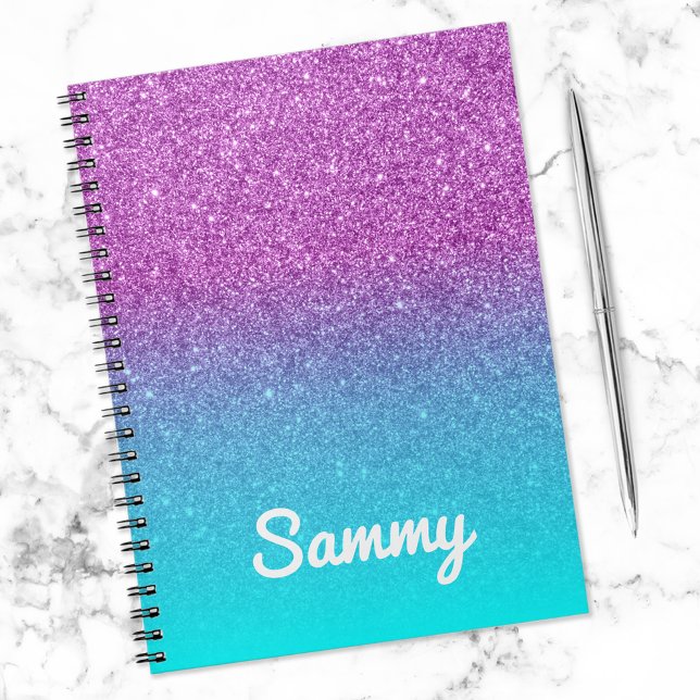 Purple Glitter and Aqua Ombre Personalised Notebook (Creator Uploaded)