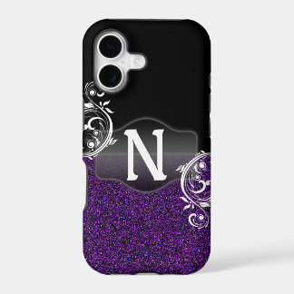 Purple Glitter and Black design with Monogram