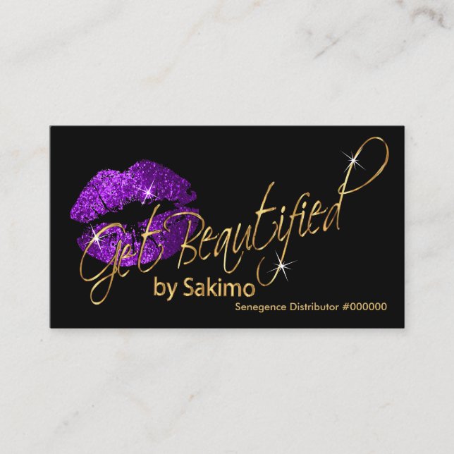 Purple Glitter and Gold Lips - Custom Business Card (Front)
