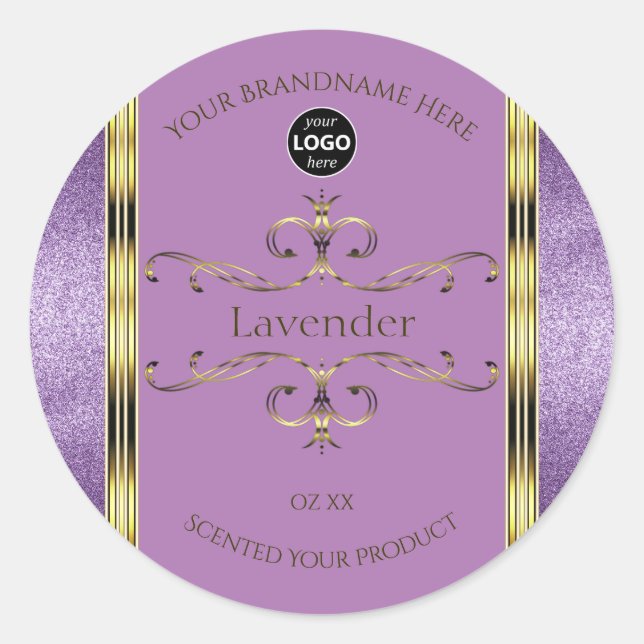Purple Glitter and Gold Ornate Product Labels Logo (Front)