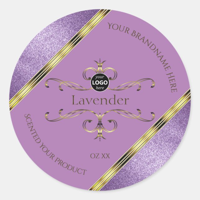 Purple Glitter and Gold Ornate Product Labels Logo (Front)
