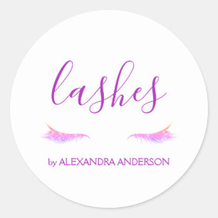 Purple Glitter and Sparkle Eyelash Extension Classic Round Sticker