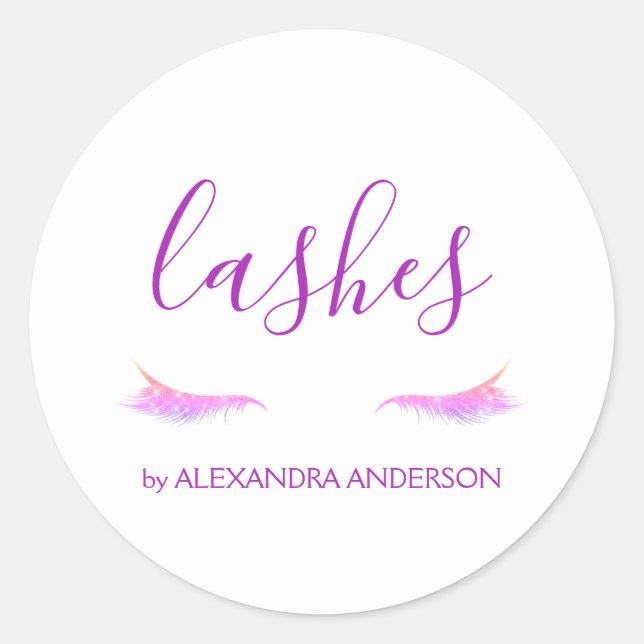 Purple Glitter and Sparkle Eyelash Extension Classic Round Sticker (Front)