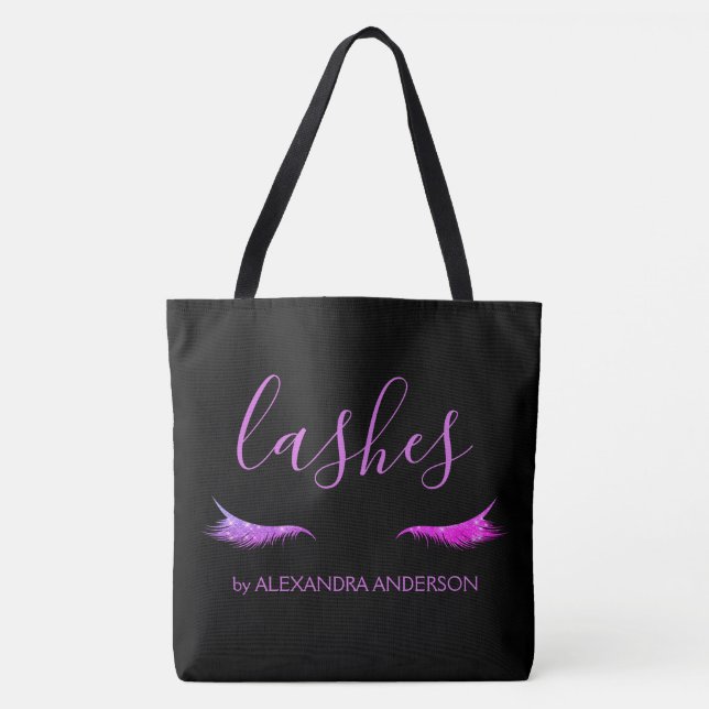 Purple Glitter and Sparkle Eyelash Extension Tote Bag (Front)