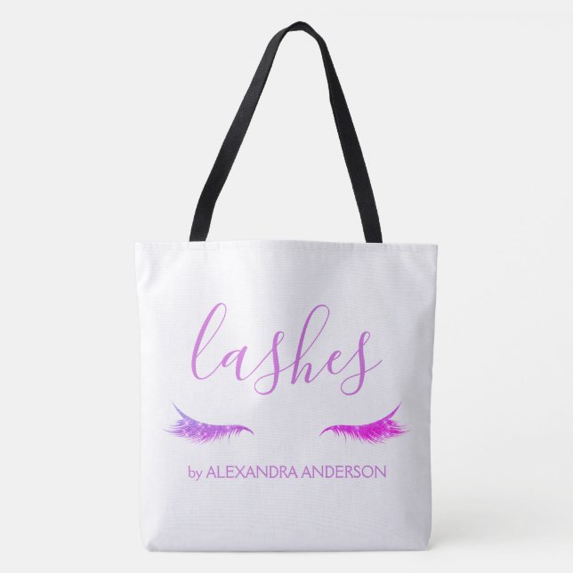 Purple Glitter and Sparkle Eyelash Extension Tote Bag (Front)