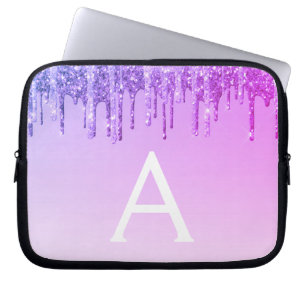 Purple Glitter and Sparkle Monogram Laptop Sleeve