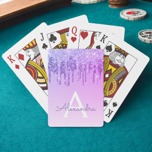 Purple Glitter and Sparkle Monogram Playing Cards