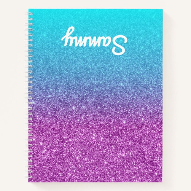 Purple Glitter Aqua Ombre Left Handed Notebook (Front)