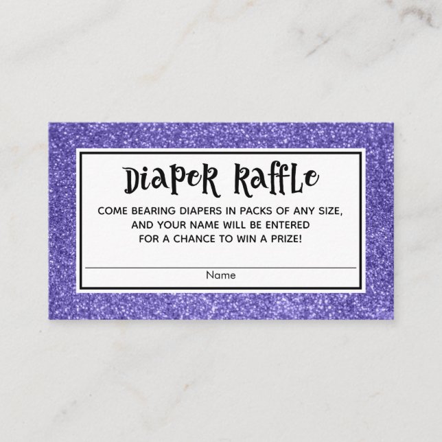 Purple Glitter Baby Shower Diaper Raffle Cards (Front)