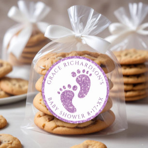 Purple Glitter Baby Shower Feet Favour Sticker