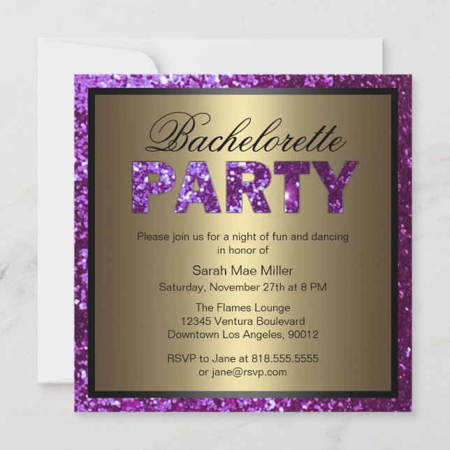 Purple Glitter Bachelorette Party Invitation (Front)