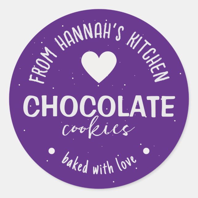 Purple Glitter Background Baked With Love Classic Round Sticker (Front)