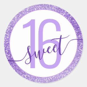 Purple Glitter Birthday Party Favour  Classic Round Sticker