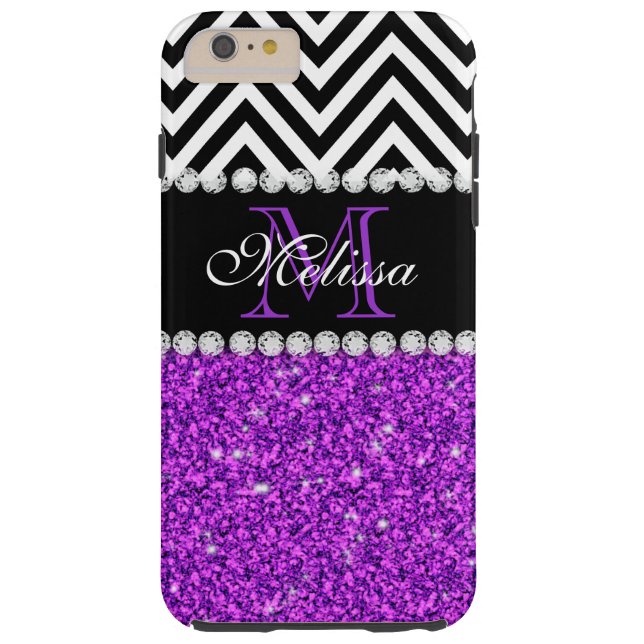 PURPLE GLITTER BLACK CHEVRON MONOGRAMMED Case-Mate iPhone CASE (Back)
