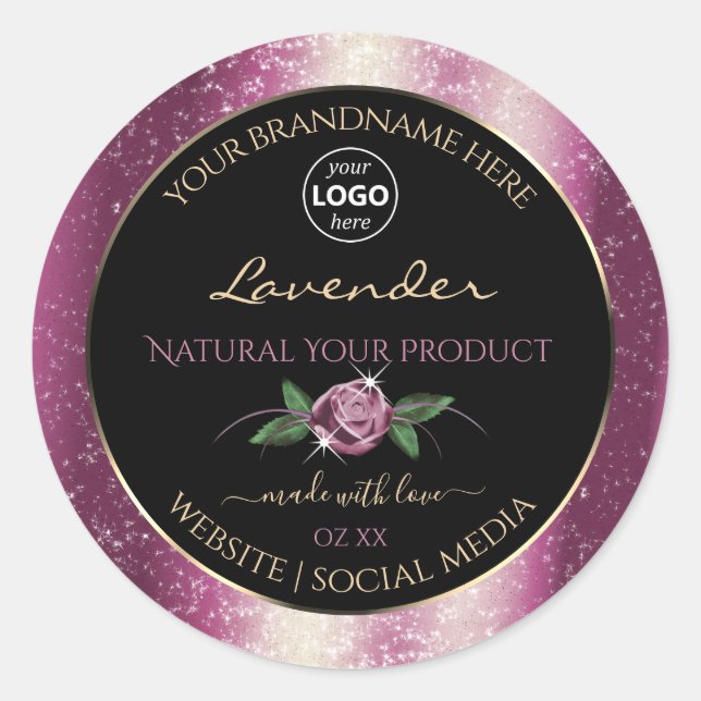 Purple Glitter Black Floral Product Labels Logo (Front)