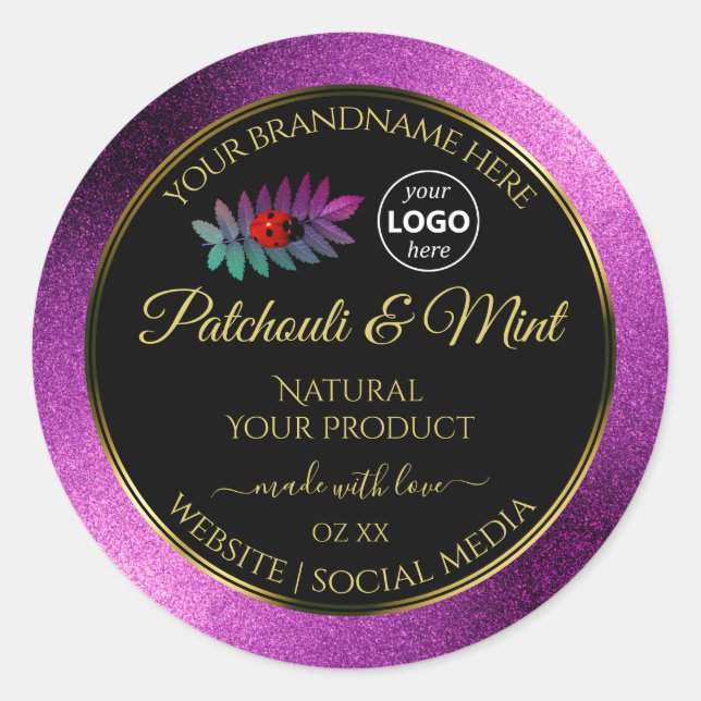 Purple Glitter Black Product Labels Ladybug Logo (Front)