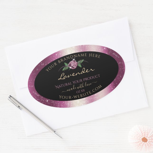 Purple Glitter Black Product Labels Rose Flower (Envelope)