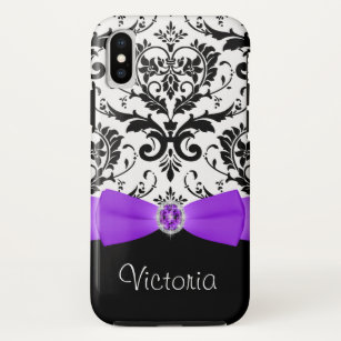 Purple Glitter Black White Damask Pattern Case-Mate iPhone Case